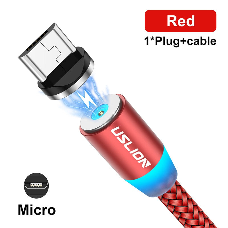 USLION Magnetic USB Cable For iPhone 12 11 Xiaomi Samsung Type C Cable LED Fast Charging