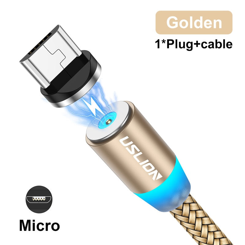 USLION Magnetic USB Cable For iPhone 12 11 Xiaomi Samsung Type C Cable LED Fast Charging