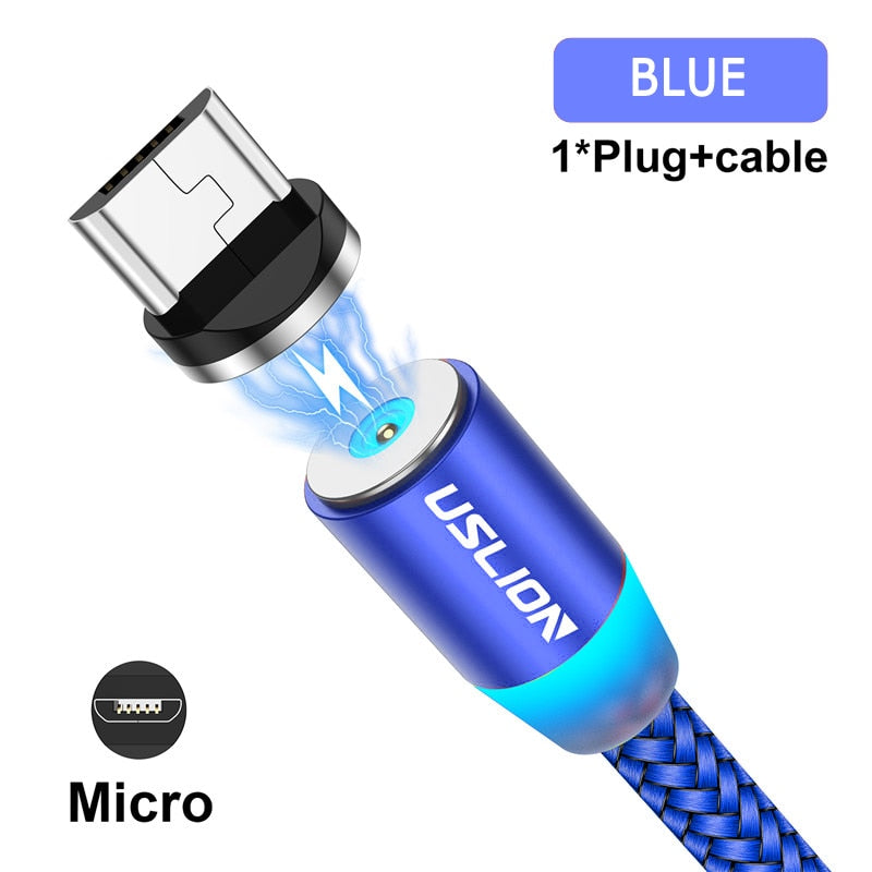 USLION Magnetic USB Cable For iPhone 12 11 Xiaomi Samsung Type C Cable LED Fast Charging