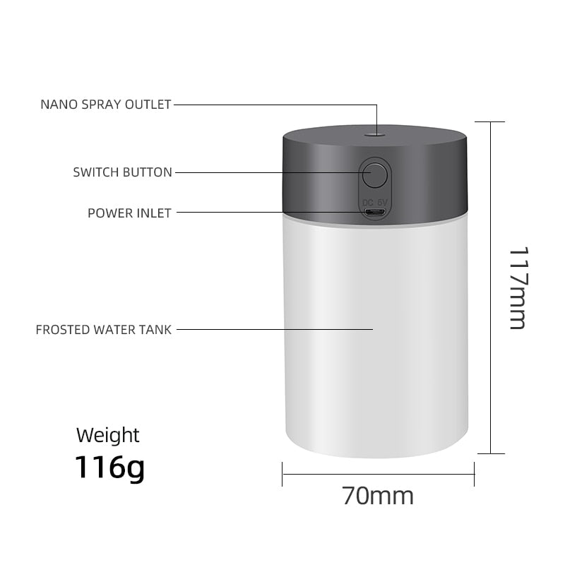 260ML Air Humidifier Ultrasonic Mini Aromatherapy Diffuser Portable Sprayer USB