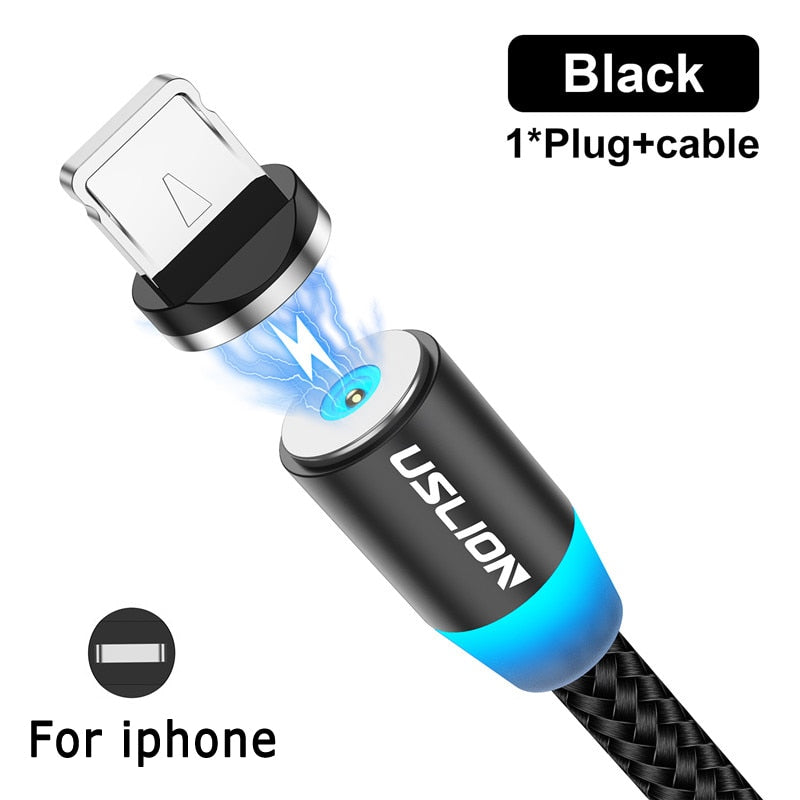 USLION Magnetic USB Cable For iPhone 12 11 Xiaomi Samsung Type C Cable LED Fast Charging