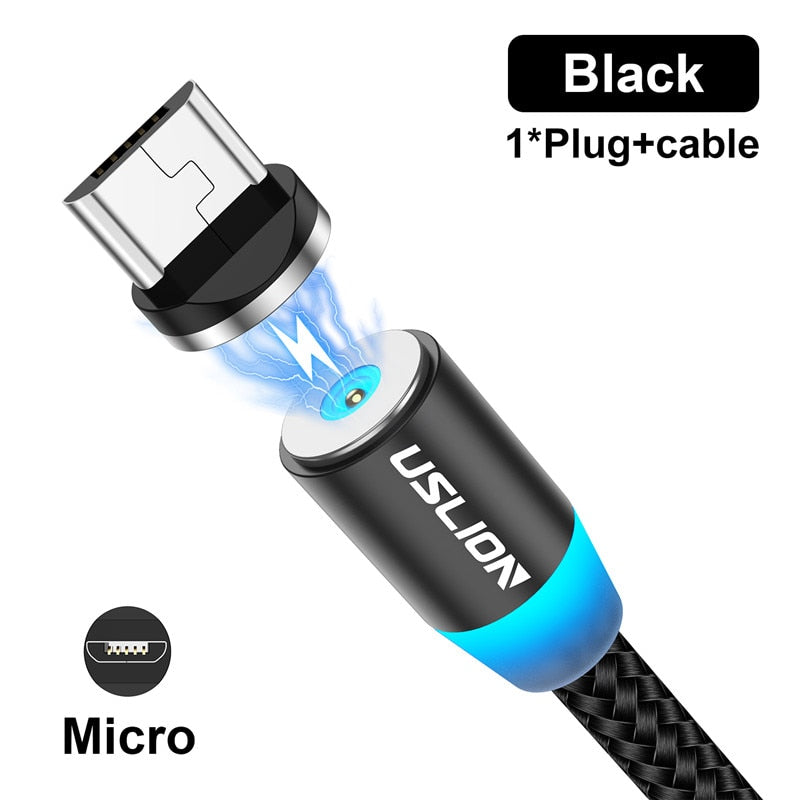 USLION Magnetic USB Cable For iPhone 12 11 Xiaomi Samsung Type C Cable LED Fast Charging