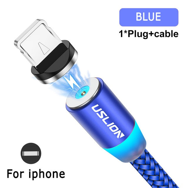 USLION Magnetic USB Cable For iPhone 12 11 Xiaomi Samsung Type C Cable LED Fast Charging