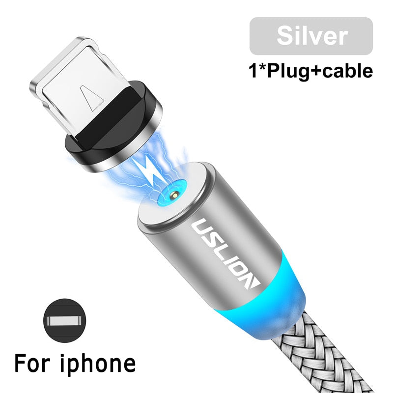 USLION Magnetic USB Cable For iPhone 12 11 Xiaomi Samsung Type C Cable LED Fast Charging