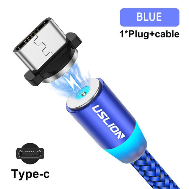 USLION Magnetic USB Cable For iPhone 12 11 Xiaomi Samsung Type C Cable LED Fast Charging