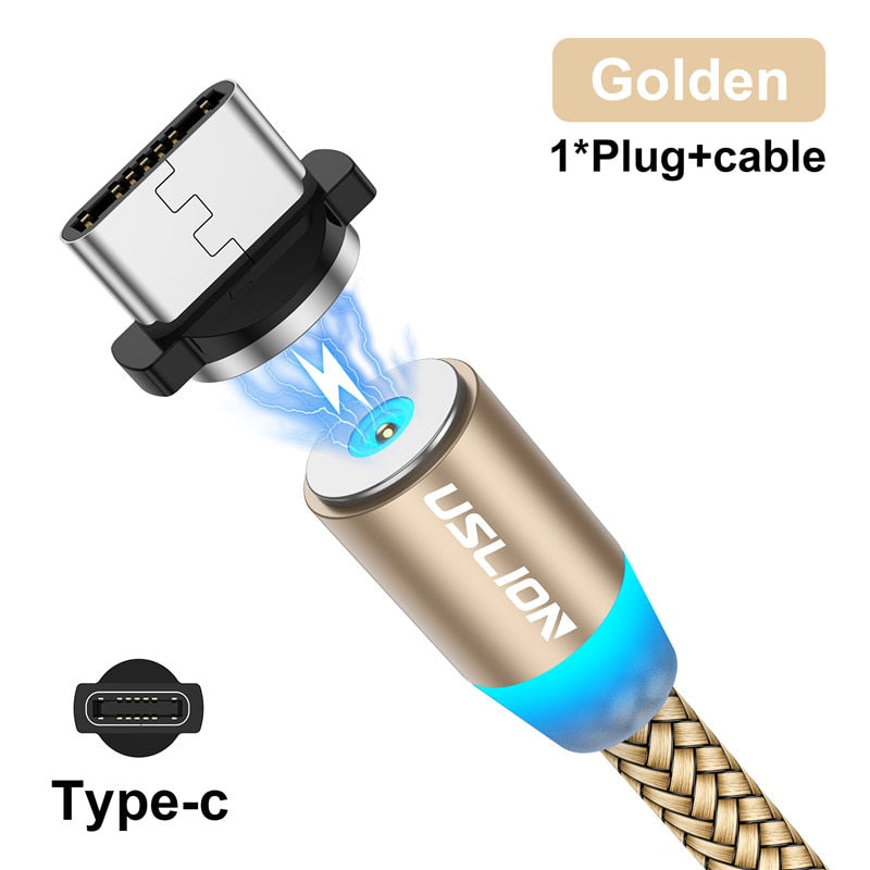 USLION Magnetic USB Cable For iPhone 12 11 Xiaomi Samsung Type C Cable LED Fast Charging