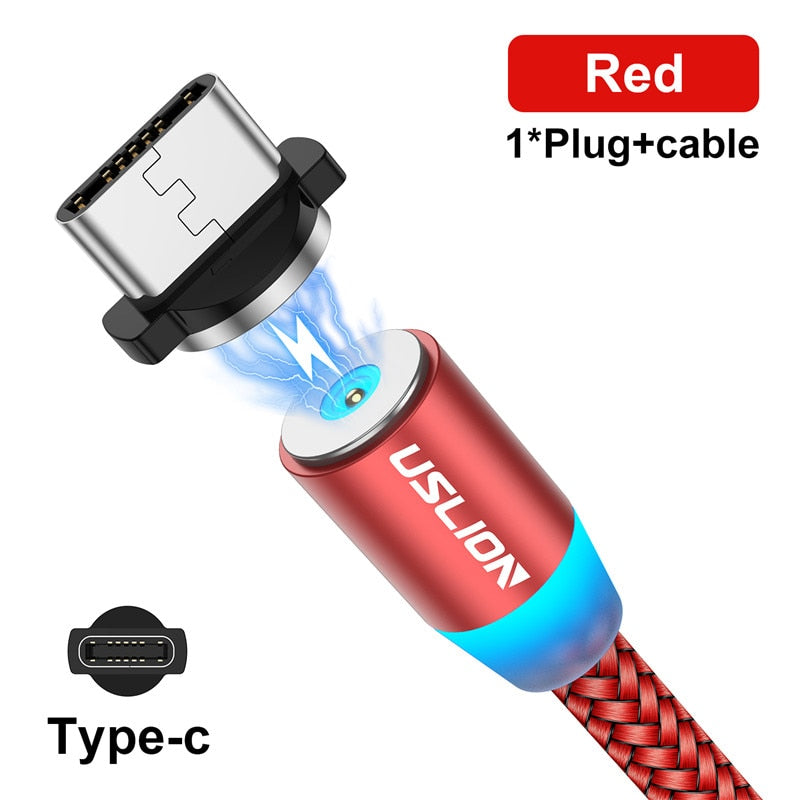 USLION Magnetic USB Cable For iPhone 12 11 Xiaomi Samsung Type C Cable LED Fast Charging